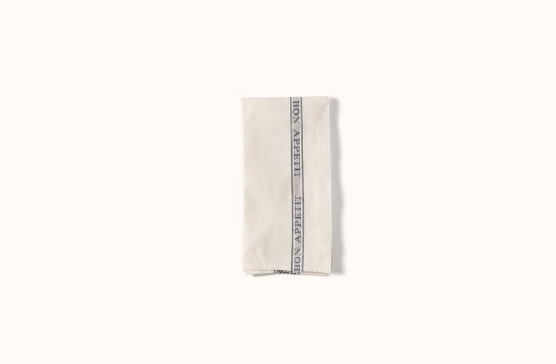 CHARVET WHITE WITH BLACK BON APPETIT COTTON KITCHEN TOWEL
