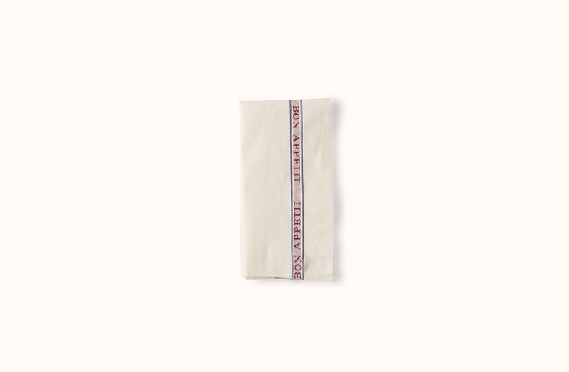 CHARVET WHITE WITH RED AND BLUE BON APPETIT COTTON KITCHEN TOWEL
