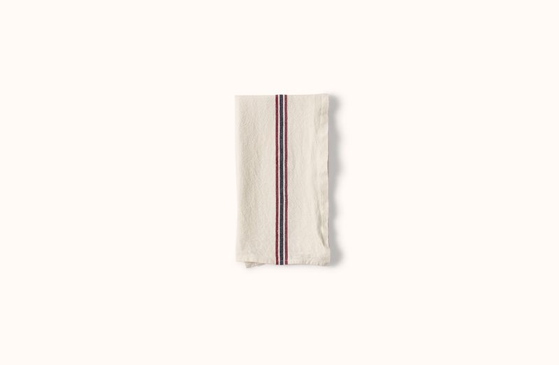 CHARVET WHITE WITH RED AND BLUE DRAPEAU STRIPE LINEN KITCHEN TOWEL