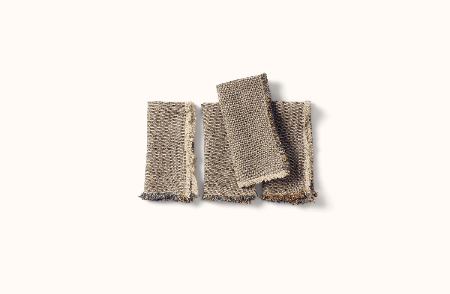 CHARVET NATURAL WITH BLUE AND RUST MELANGE FRINGE EDGE LINEN NAPKIN
