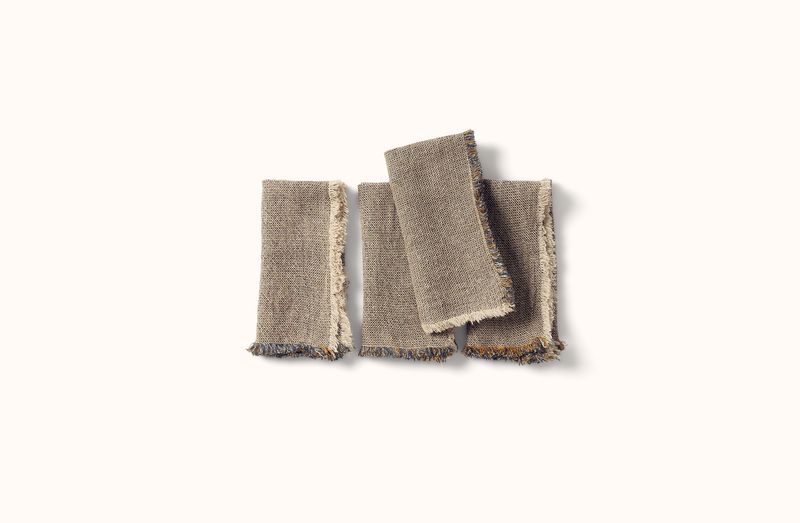 CHARVET NATURAL WITH BLUE AND RUST MELANGE FRINGE EDGE LINEN NAPKIN