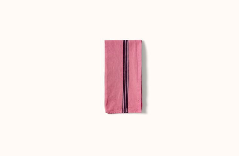 CHARVET PINK AND BLACK PIANO STRIPE LINEN KITCHEN TOWEL