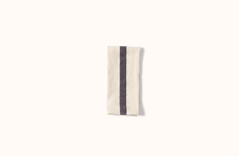 CHARVET WHITE AND BROWN STRIPE LINEN KITCHEN TOWEL