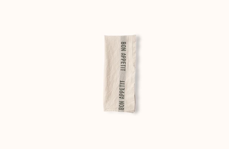 CHARVET WHITE AND GREEN BON APPETIT LINEN KITCHEN TOWEL