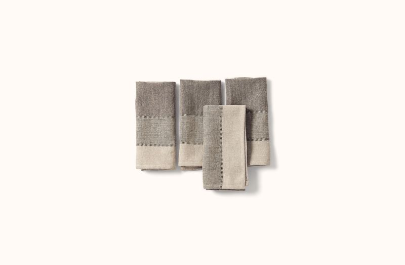 CHARVET NATURAL WITH GREYS TONAL STRIPE LINEN NAPKIN