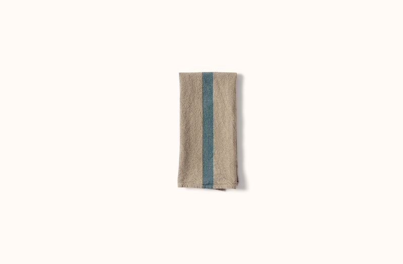 CHARVET NATURAL WITH AQUA STRIPE LINEN KITCHEN TOWEL