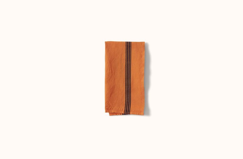 CHARVET ORANGE AND BLACK PIANO STRIPE LINEN KITCHEN TOWEL