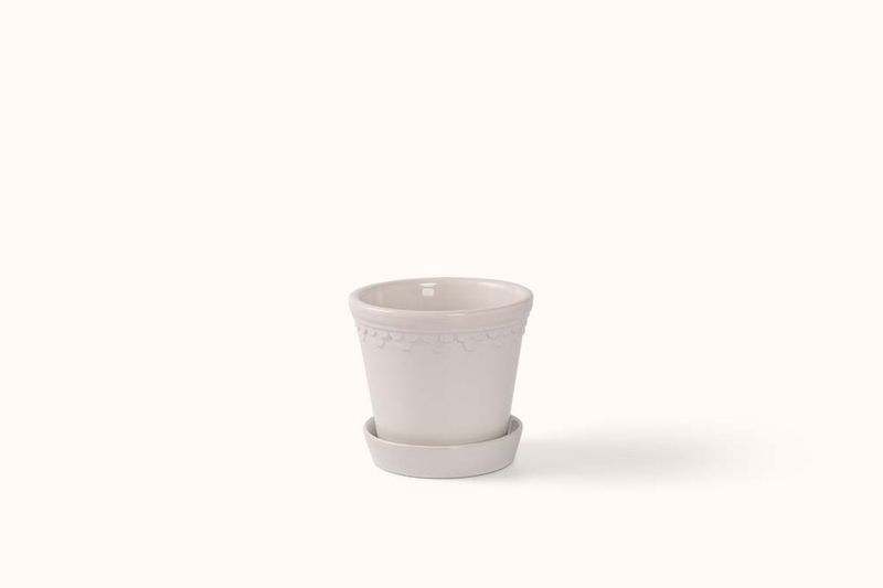 BERGS POTTER MINERAL WHITE GLAZED KØBENHAVNER POT AND SAUCER