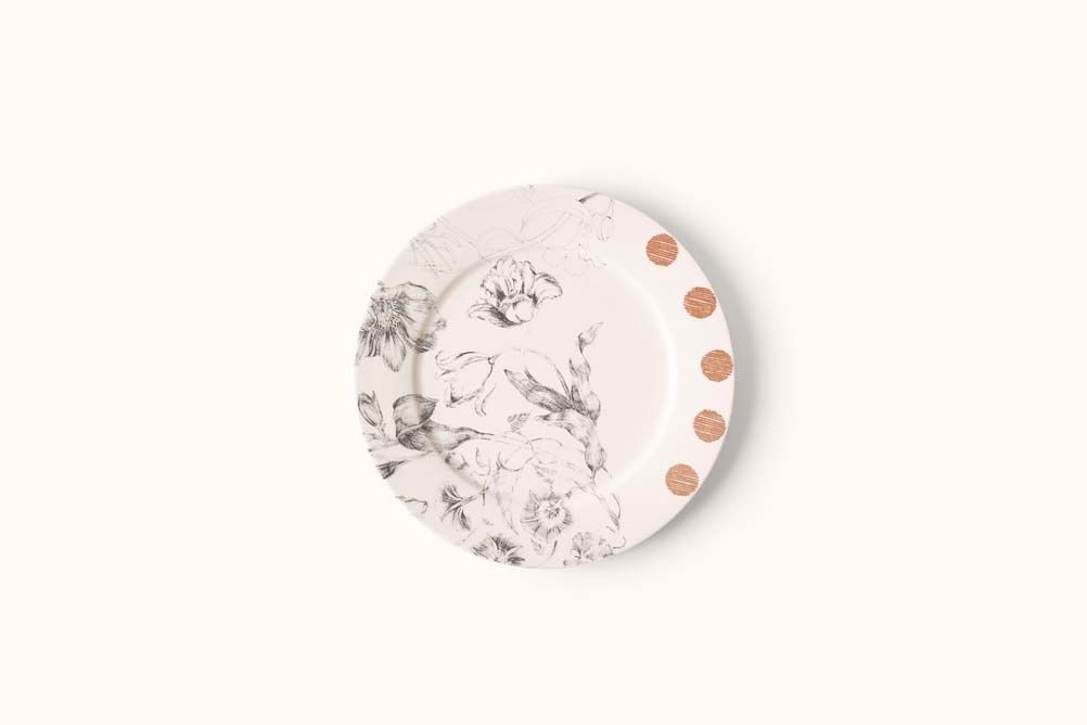 FRANCESCA COLOMBO BLACK FLORAL PLATES WITH DOTS