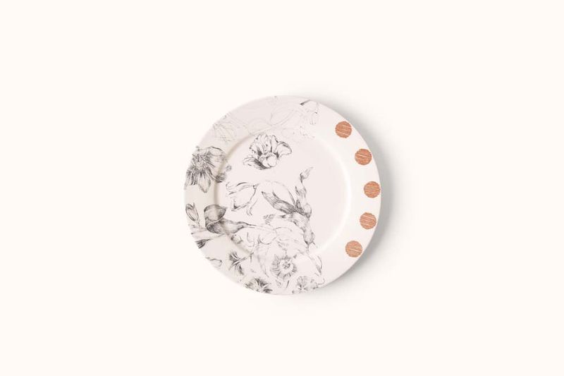 FRANCESCA COLOMBO BLACK FLORAL PLATES WITH DOTS