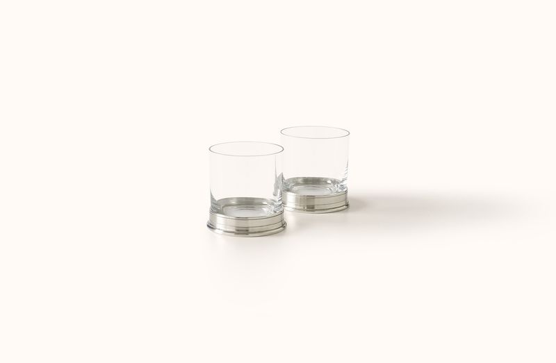 MATCH PEWTER AND CRYSTAL DOUBLE OLD FASHIONED GLASS