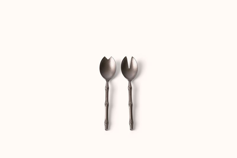 MEPRA VINTAGE PEWTER STAINLESS STEEL BALI BAMBOO SALAD SET