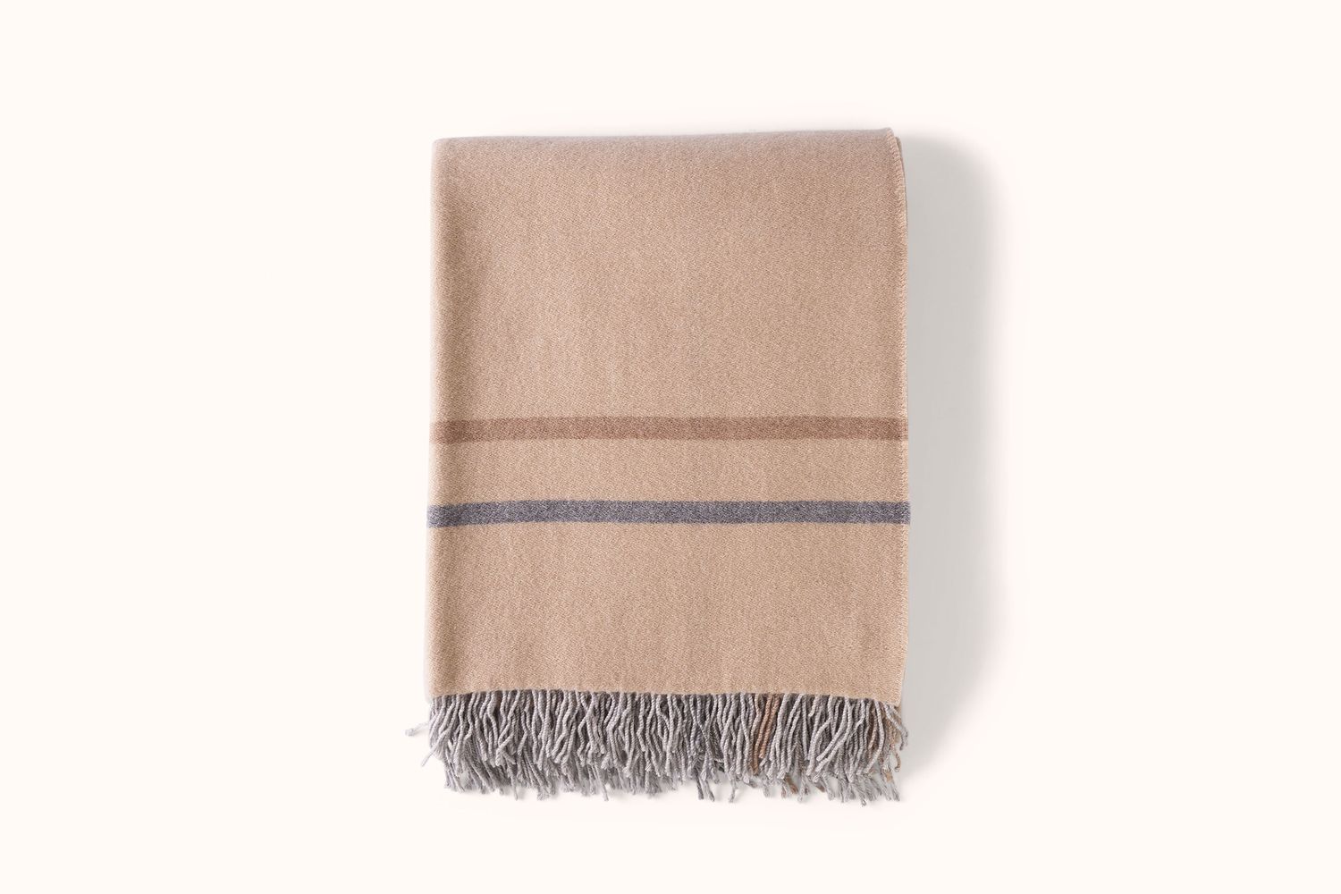 ALONPI BEIGE AND PEARL PLACED STRIPE CASHMERE THROW