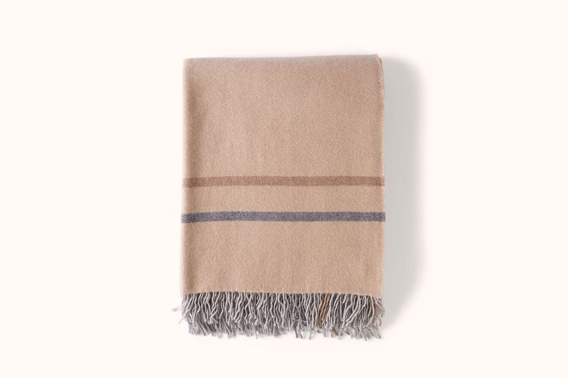 ALONPI BEIGE AND PEARL PLACED STRIPE CASHMERE THROW