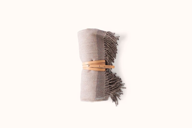 FELLS ANDES MELANGE HEATHER GRAPHITE BAR ALPACA THROW WITH LEATHER KD BIEL STRAP