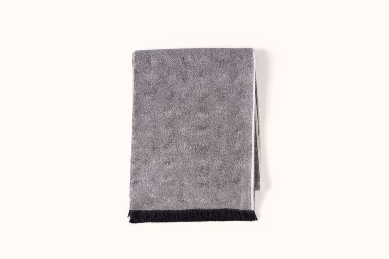 FELLS ANDES CHARCOAL HERRINGBONE ALPACA THROW WITH LEATHER KD BIEL STRAP