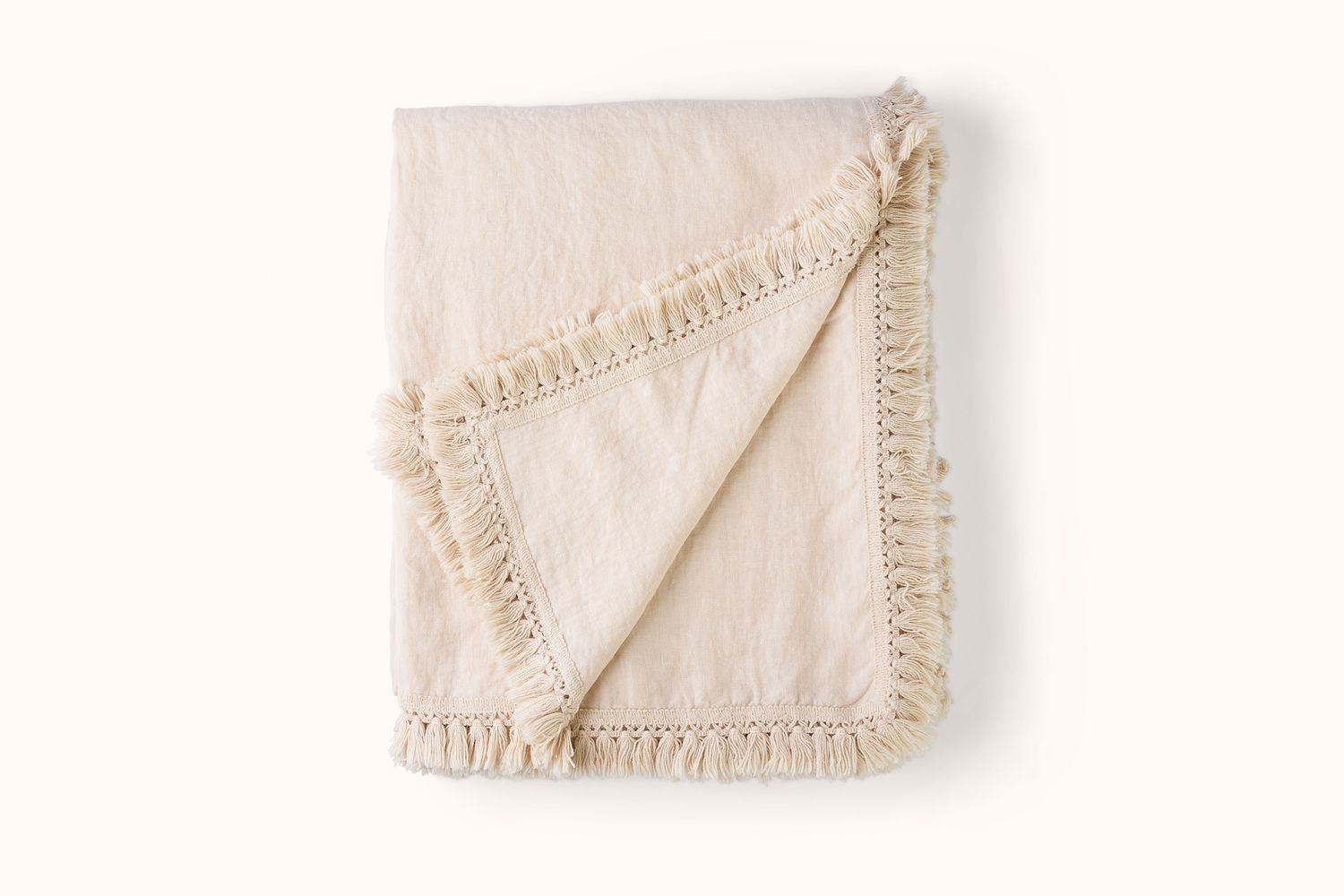 ONCE MILANO LINEN TABLECLOTH WITH SHORT FRINGE, Colour: CREAM