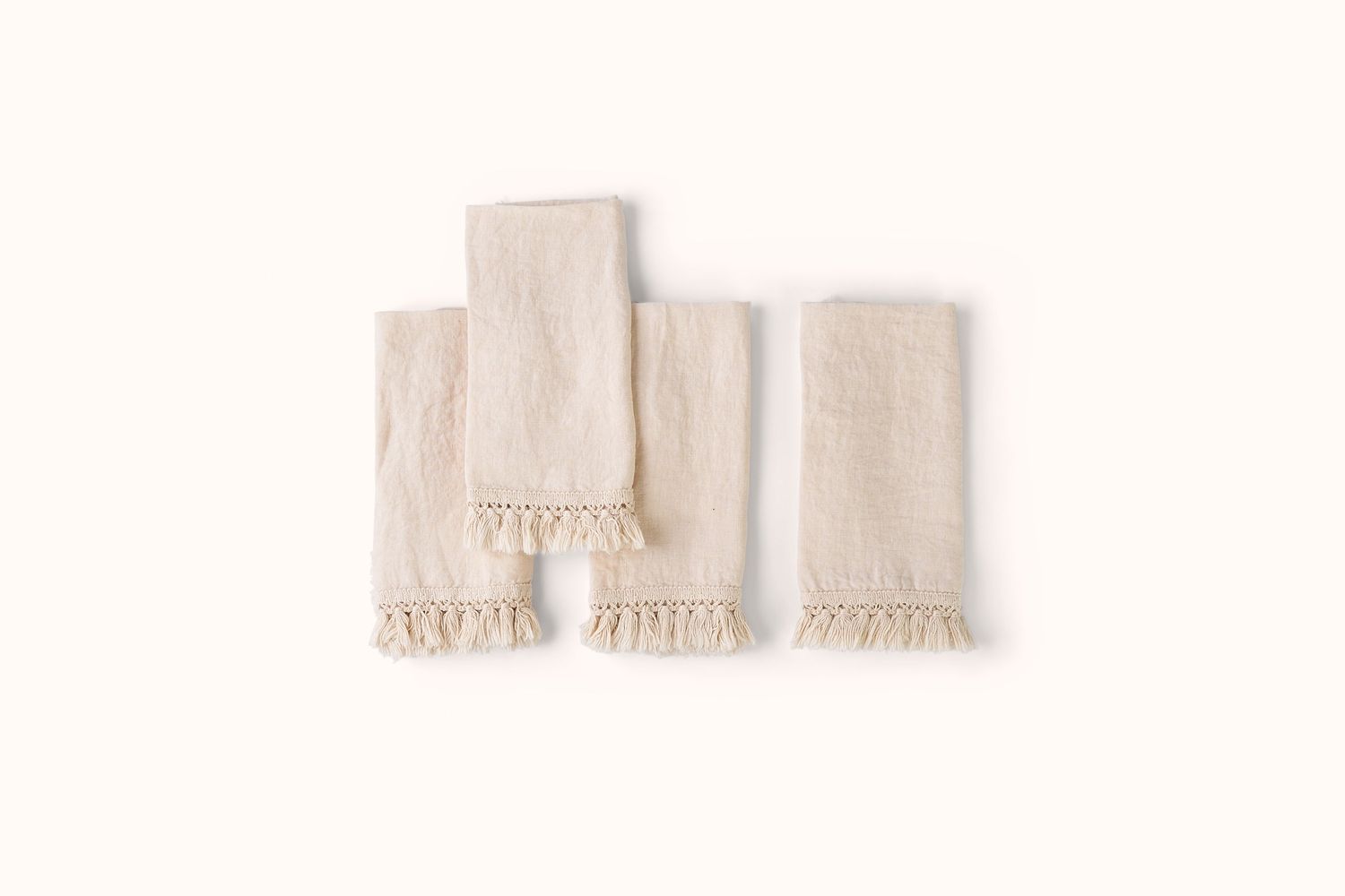 ONCE MILANO LINEN NAPKINS WITH SHORT FRINGE, Colour: CREAM