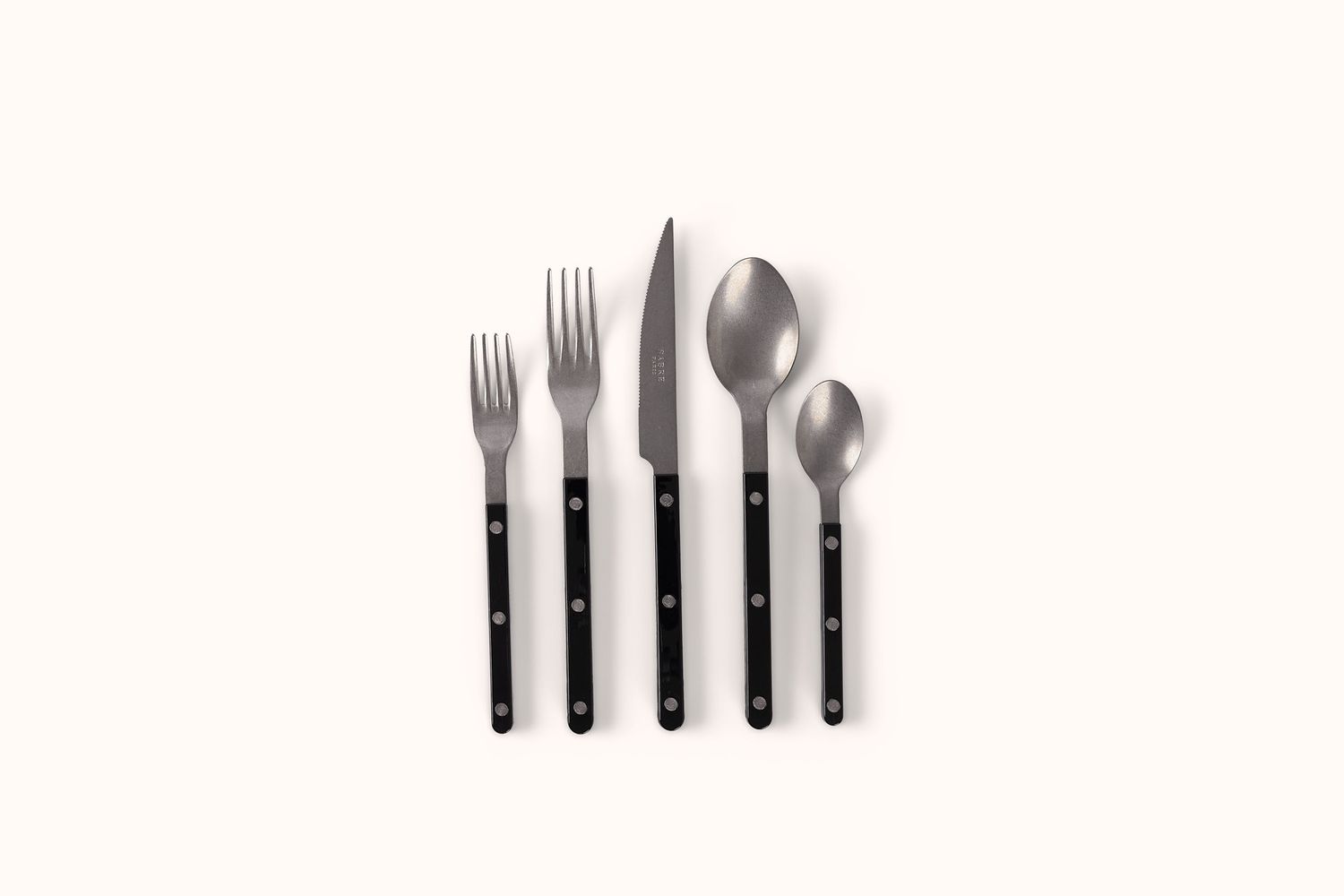 SABRE PARIS VINTAGE STAINLESS STEEL SOLID BLACK BISTROT FLATWARE SET