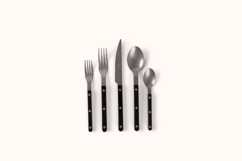 SABRE PARIS VINTAGE STAINLESS STEEL SOLID BLACK BISTROT FLATWARE SET