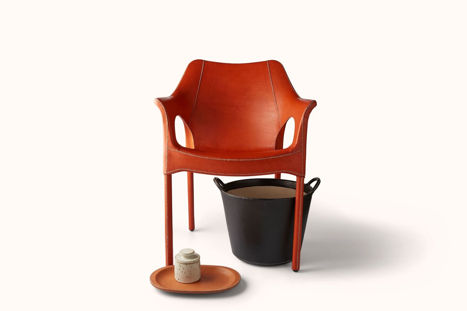 SOL Y LUNA ORANGE LEATHER SCULPTURAL ARMCHAIR