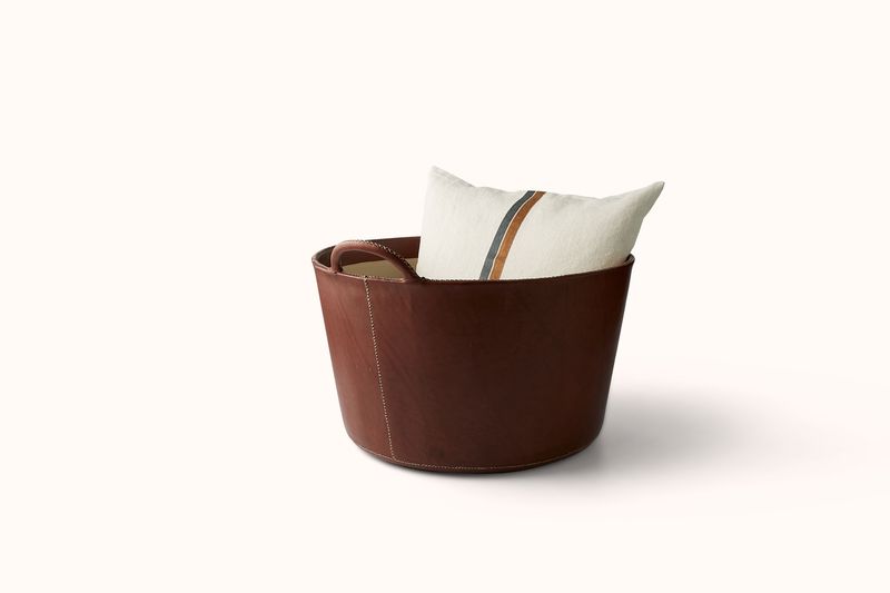 SOL Y LUNA LARGE LEATHER BASKET WITH STITCHING