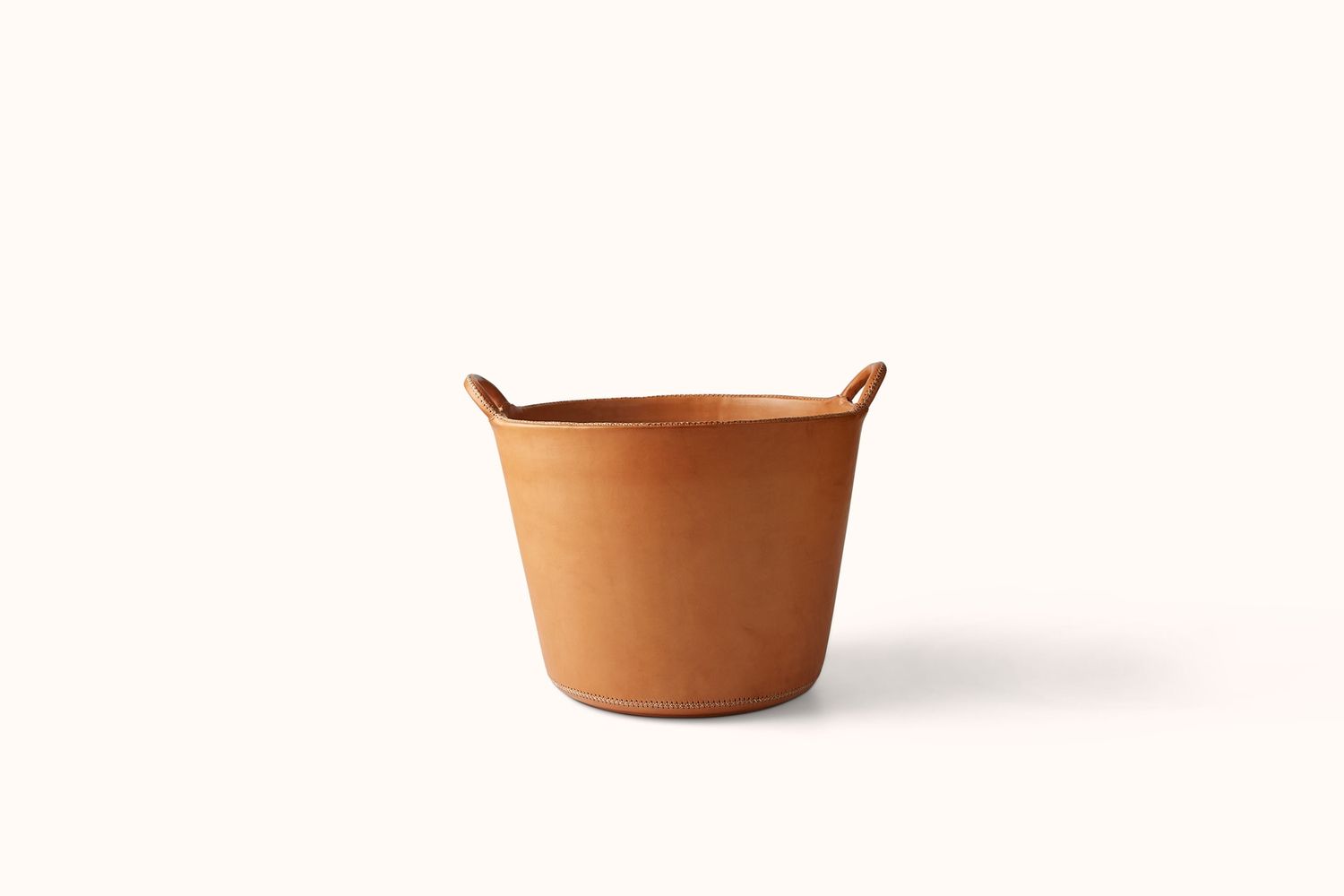 SOL Y LUNA SMALL LEATHER BASKET WITH STITCHING, Colour: NATURAL