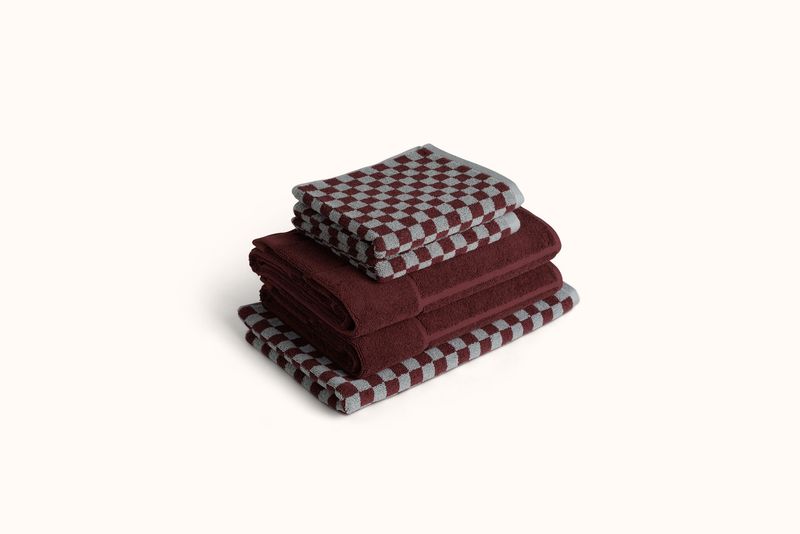 BAINA CEMENT &amp; RHUS CHECKERBOARD TOWELS