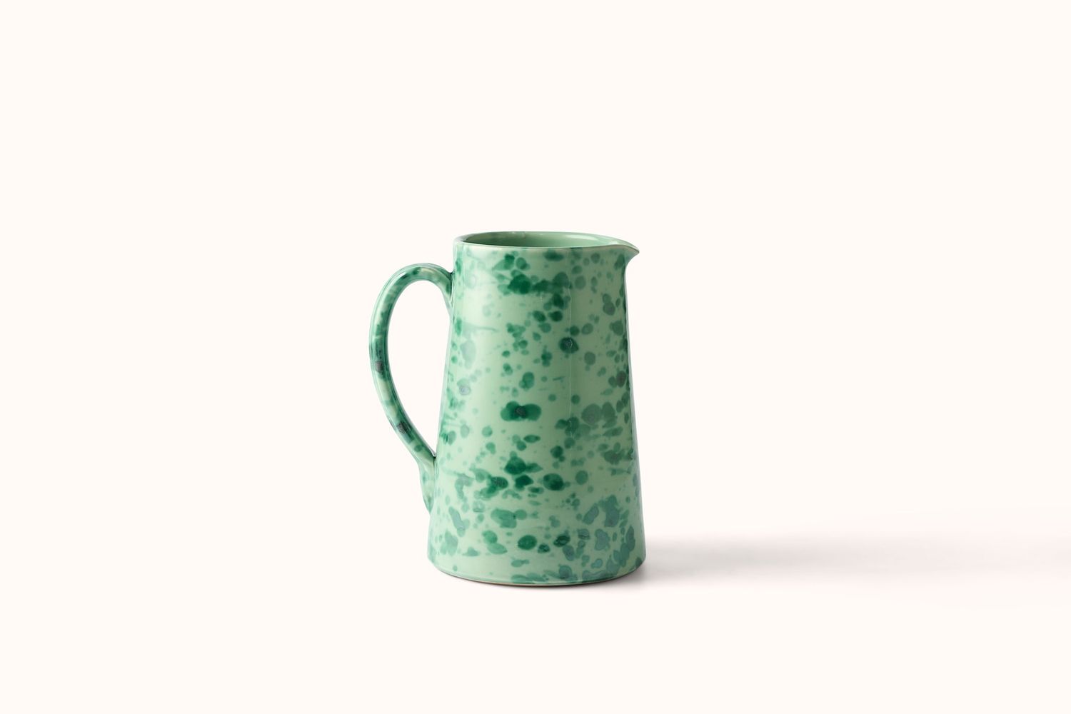 GREEN ON GREEN SPLATTERWARE WATER PITCHER