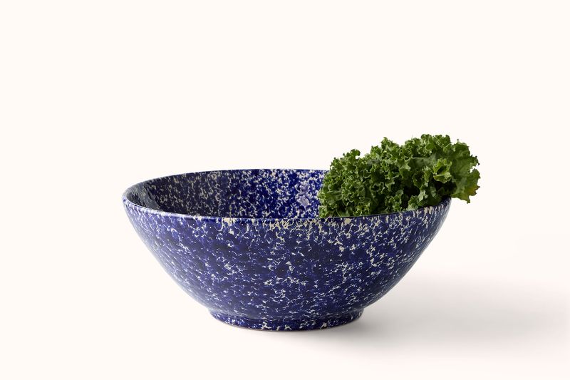 NAVY ON CREAM SPLATTERWARE SALAD BOWL