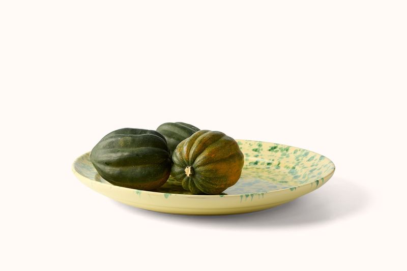GREEN ON YELLOW SPLATTERWARE PLATTER
