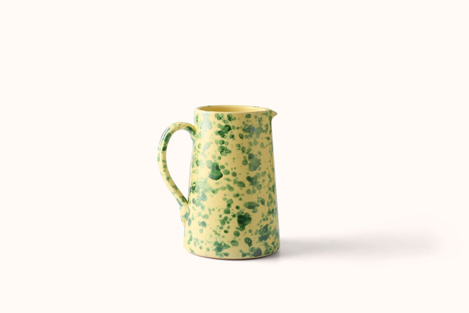 GREEN ON YELLOW SPLATTERWARE WATER PITCHER