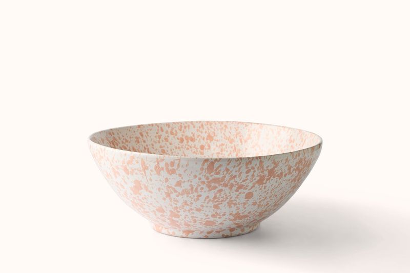 PINK ON WHITE SPLATTERWARE SALAD BOWL