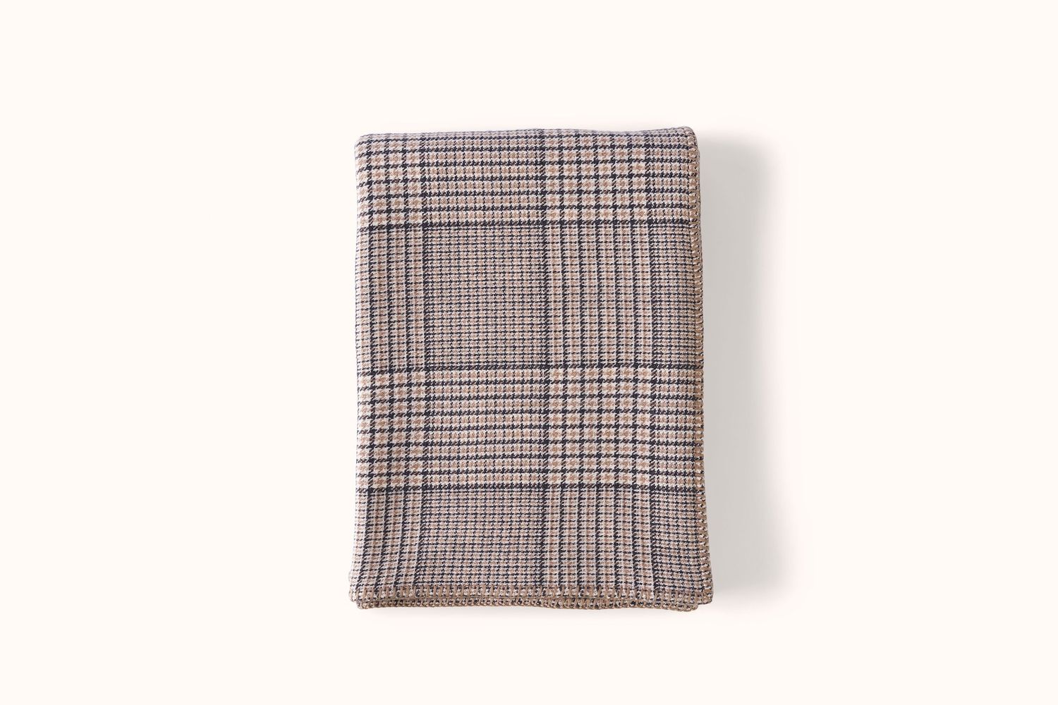 ALONPI CAMEL, BLACK AND ECRU  CHECK DOUBLE FACE CASHMERE THROW