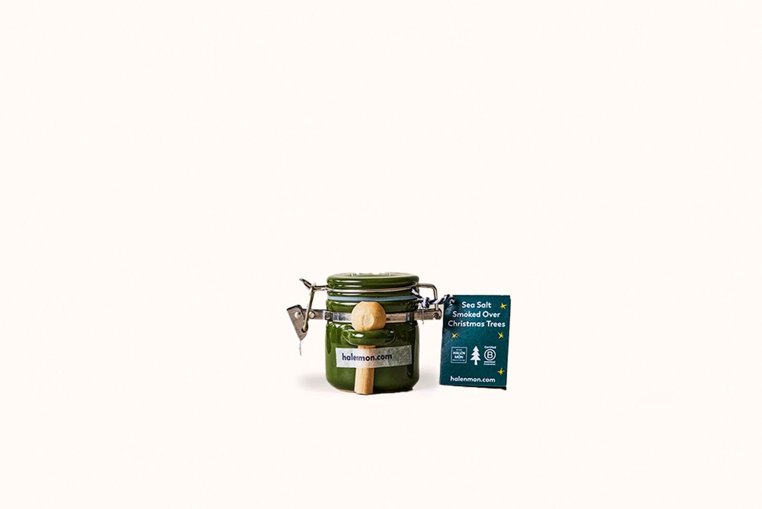 HALEN MON SPRUCE SMOKED SEA SALT IN GREEN JAR