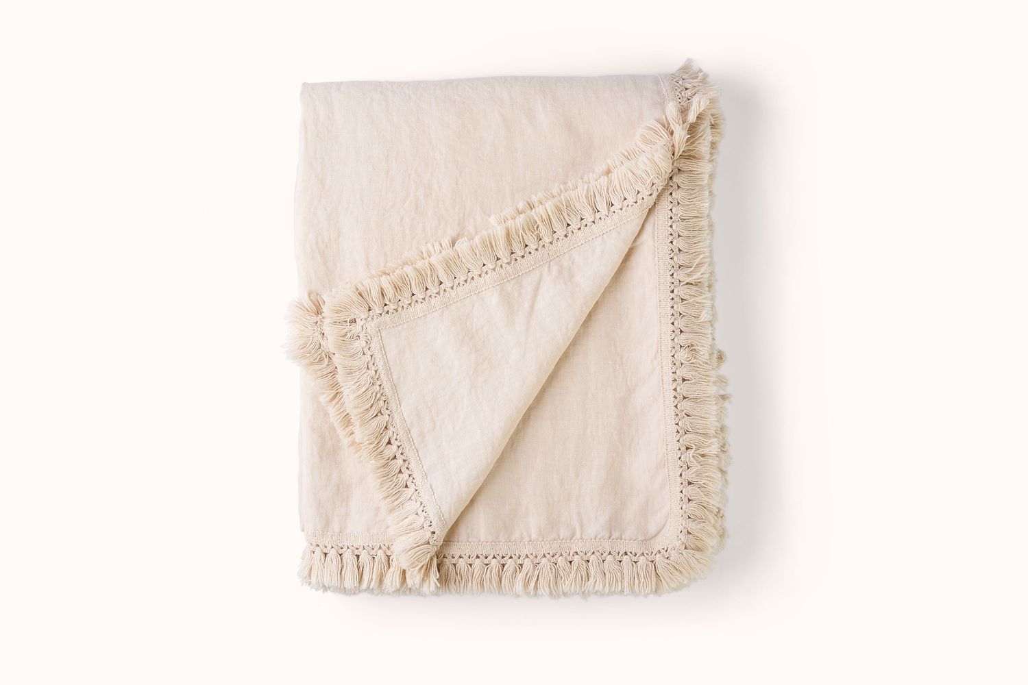 ONCE MILANO LINEN TABLECLOTH WITH SHORT FRINGE, Colour: CREAM