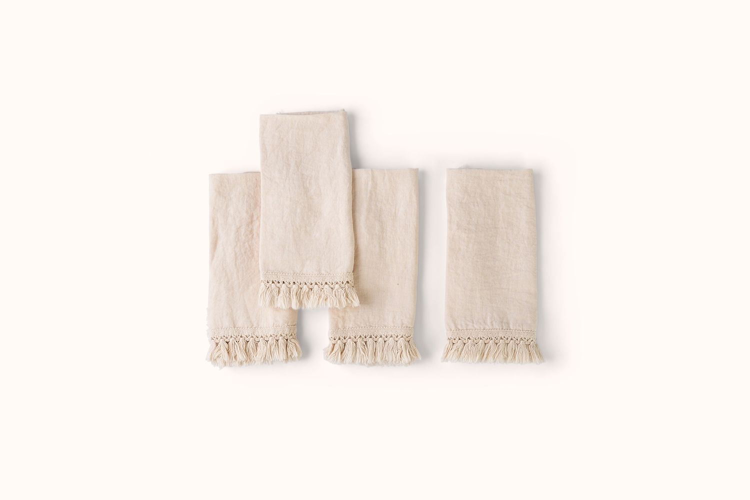 ONCE MILANO LINEN NAPKINS WITH SHORT FRINGE, Colour: CREAM