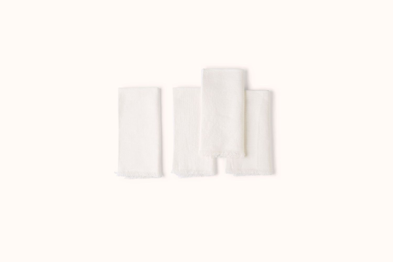 ONCE MILANO LINEN NAPKINS WITH FRINGING SET OF 4, Colour: WHITE