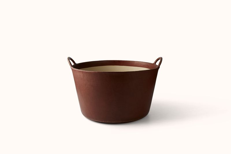 SOL Y LUNA LARGE LEATHER BASKET WITH STITCHING