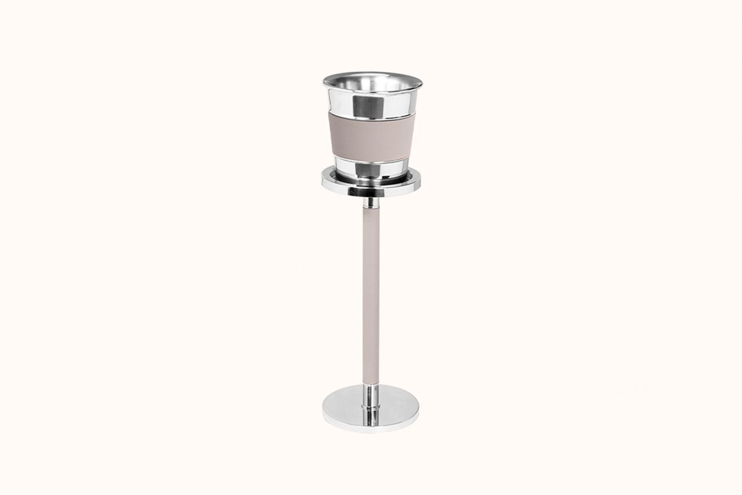 GIOBAGNARA STAINLESS STEEL WITH STONE LEATHER CHAMPAGNE BUCKET AND STAND