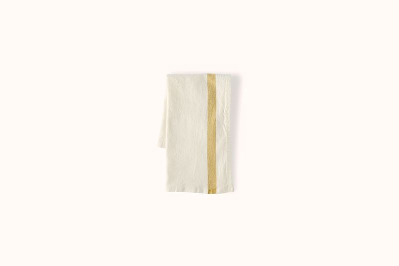 CHARVET WHITE AND YELLOW PHENIX STRIPE LINEN/COTTON KITCHEN TOWEL