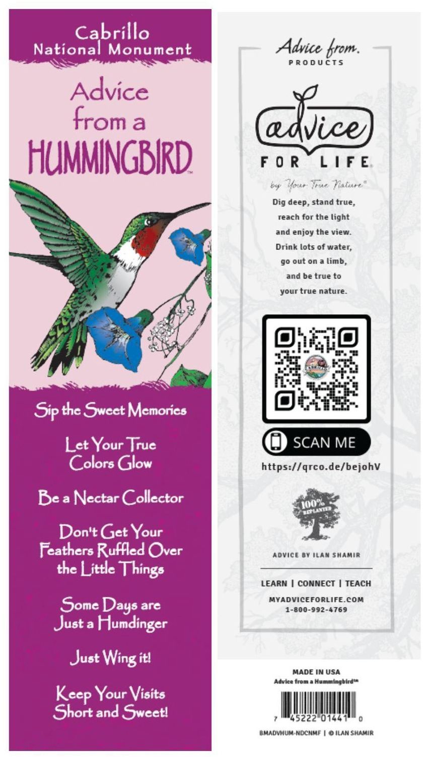 CABRILLO NATIONAL MONUMENT HUMMINGBIRD BOOKMARK