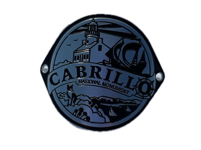 CABRILLO NATIONAL MONUMENT ETCHED SILVER WALKING STICK MEDALLION
