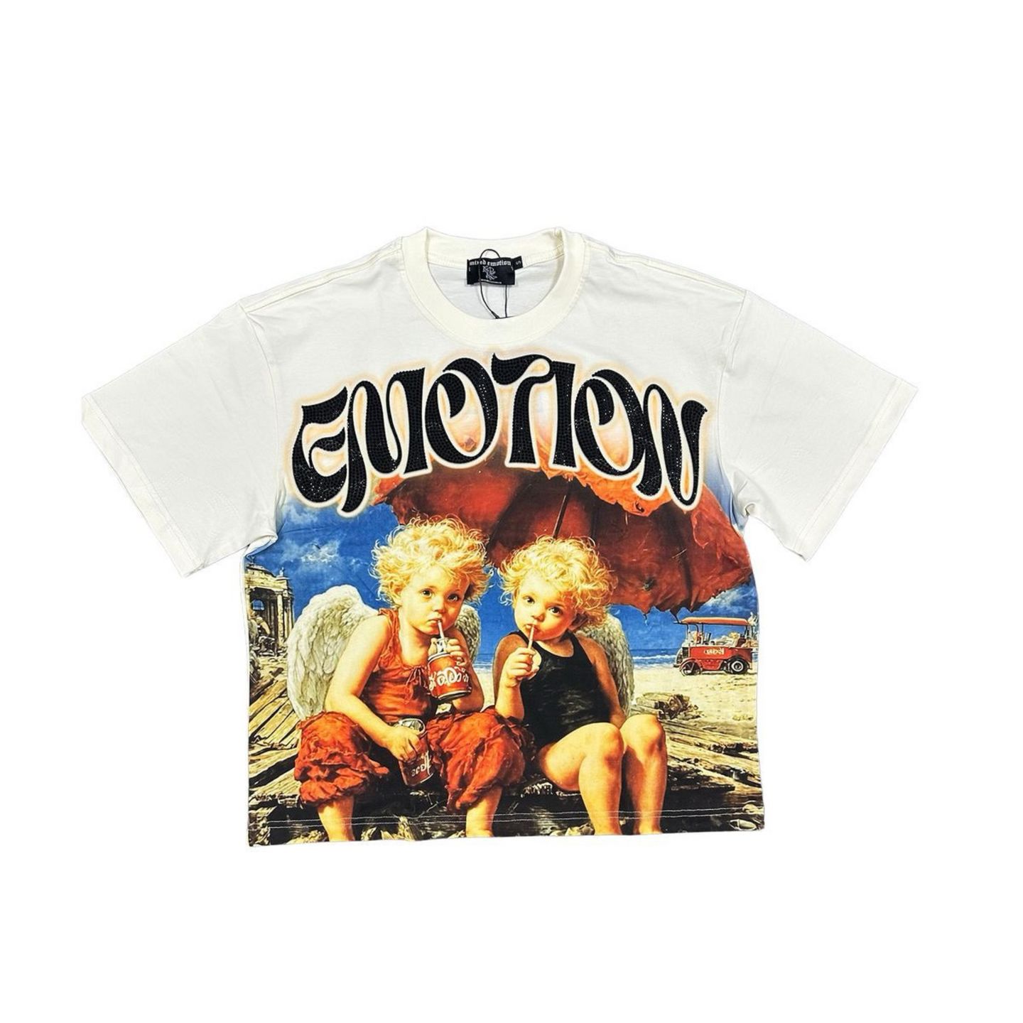 Mixed Emotions Twin Rhinestone Tee Cream