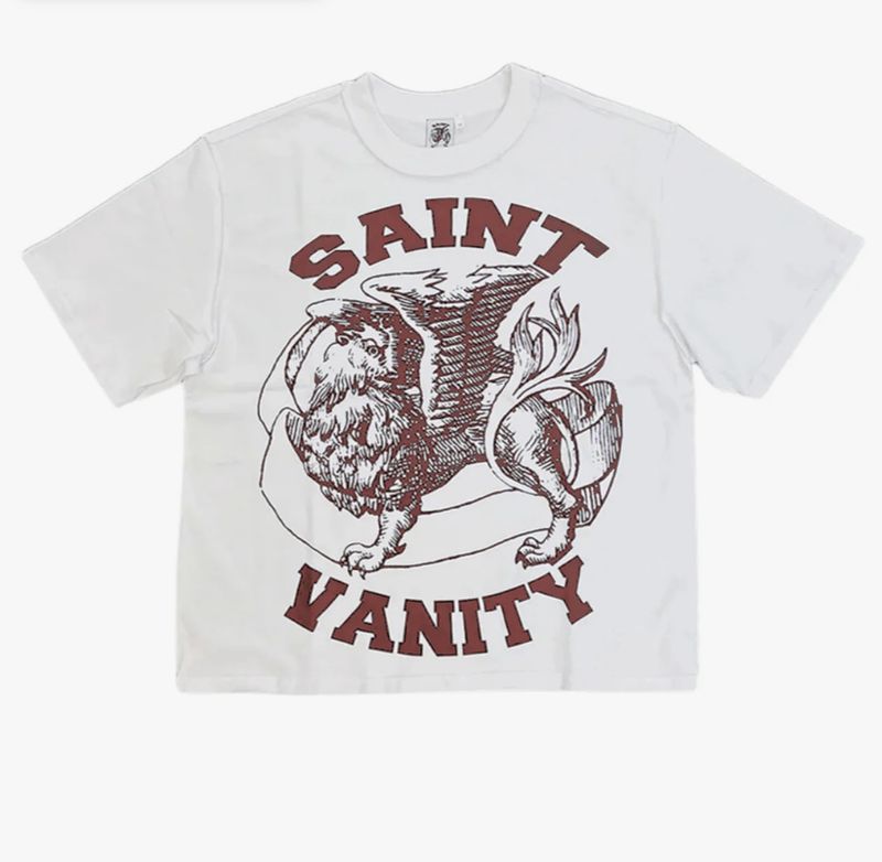 Saint Vanity Griffin Tee White Maroon Logo