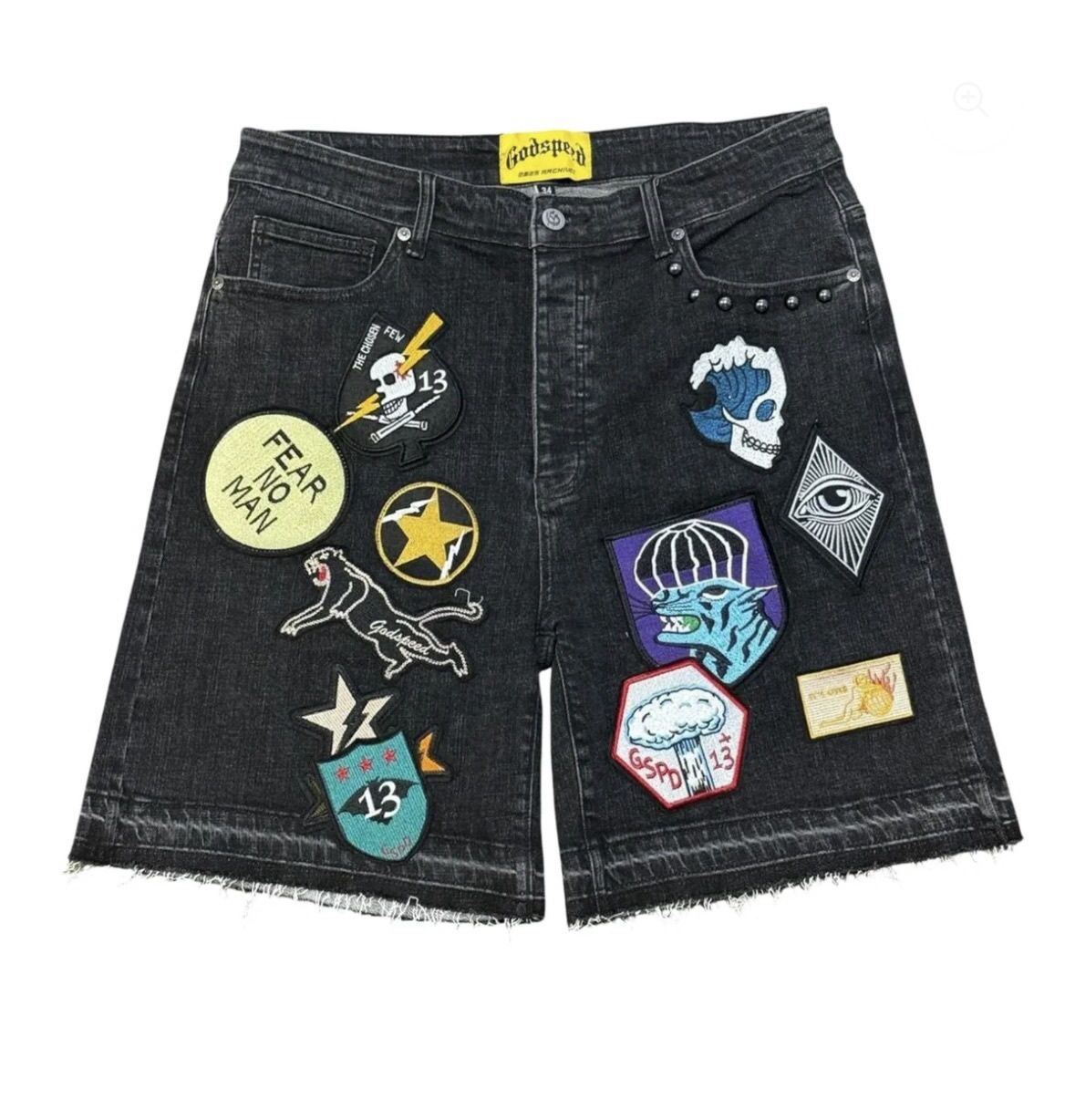 Godspeed Patchwork Black Denim Shorts