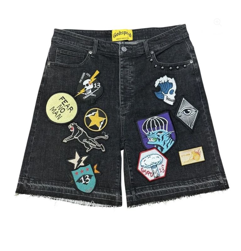 Godspeed Patchwork Black Denim Shorts