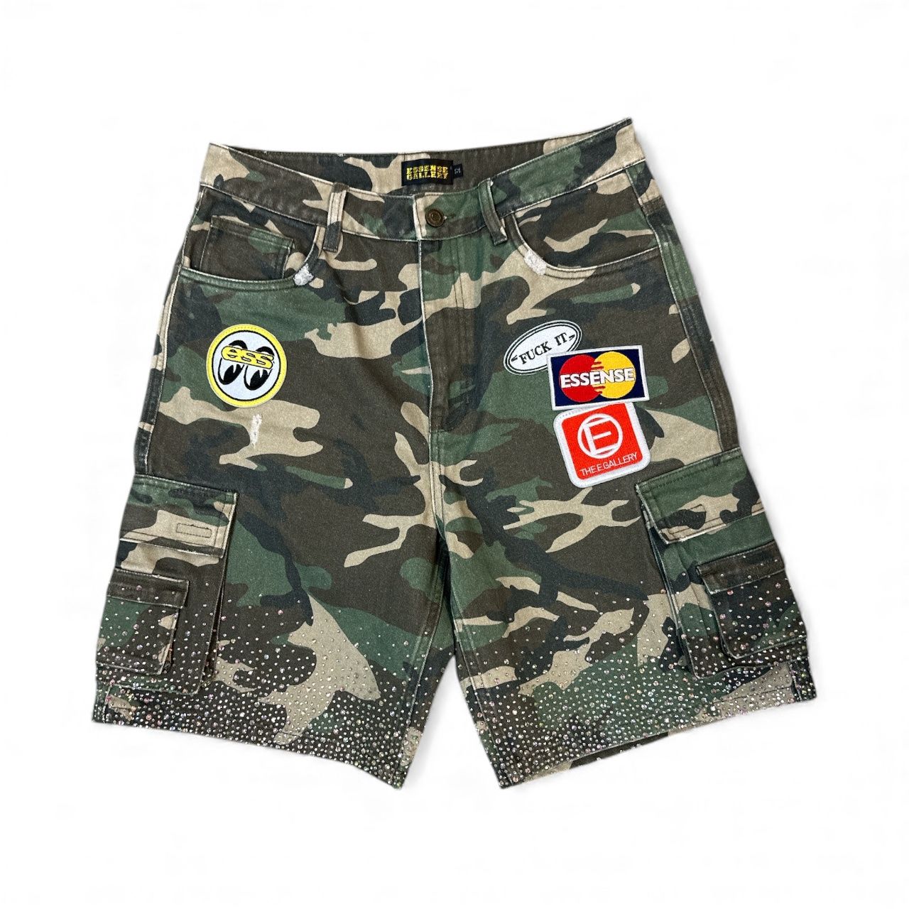 Essense Gallery Camo Rhinestone Shorts