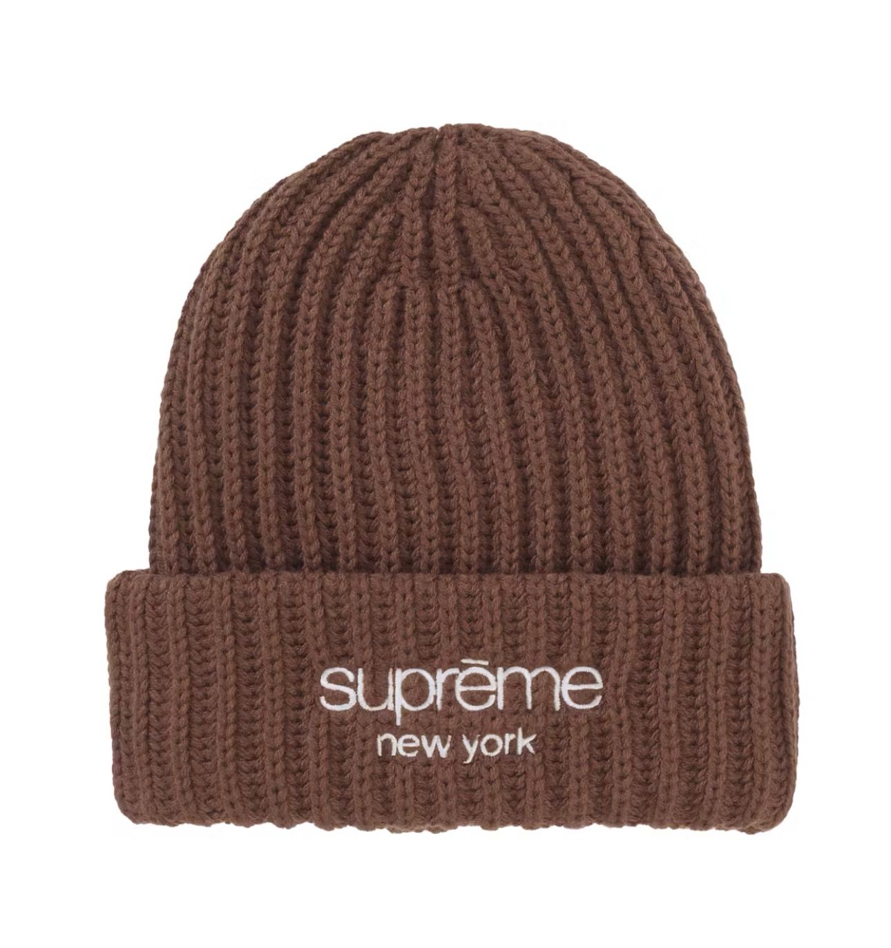 Supreme Classic Logo Chunky Ribbed Beanie “Brown”