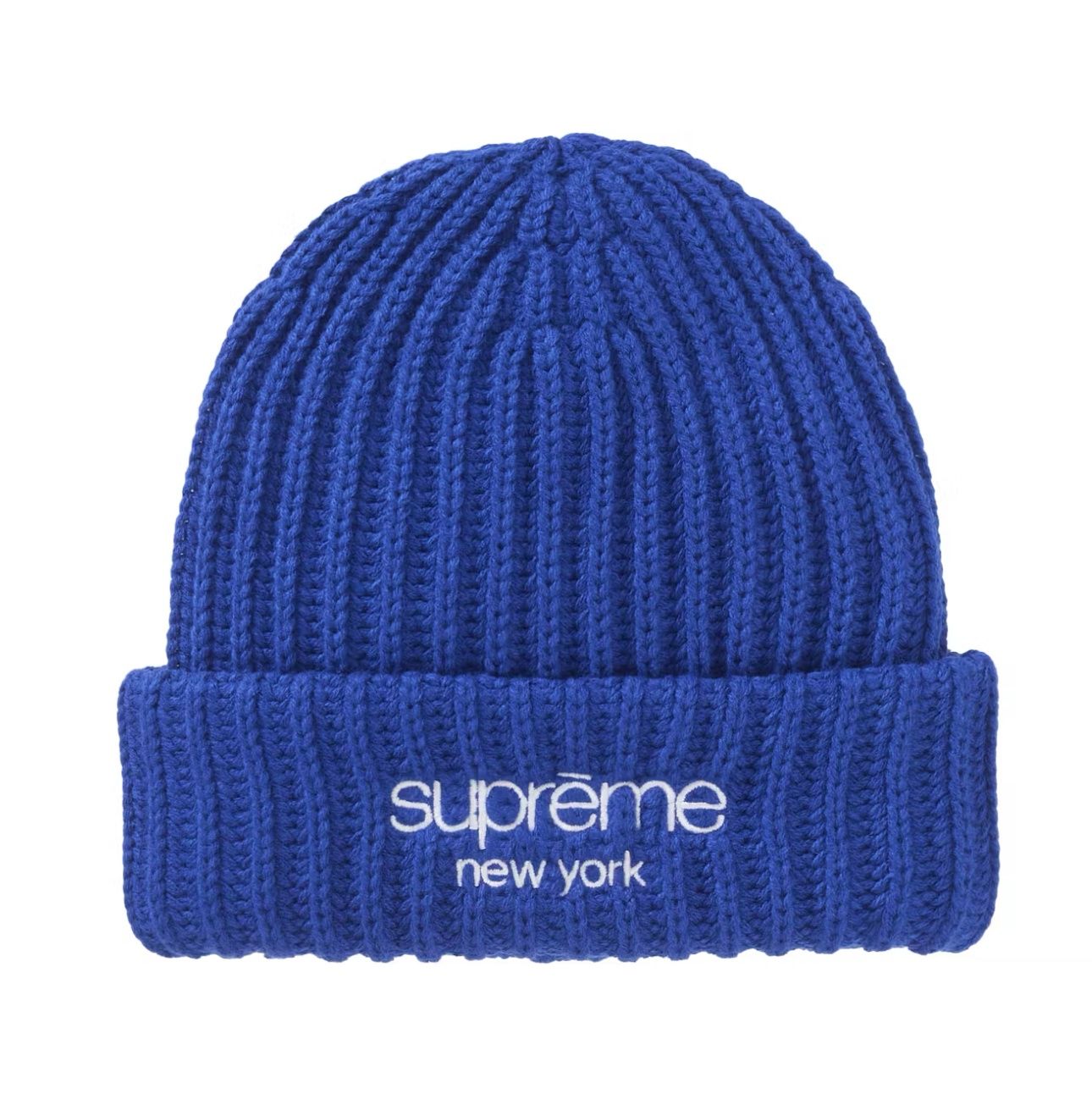 Supreme Classic Logo Chunky Ribbed Beanie “Blue”